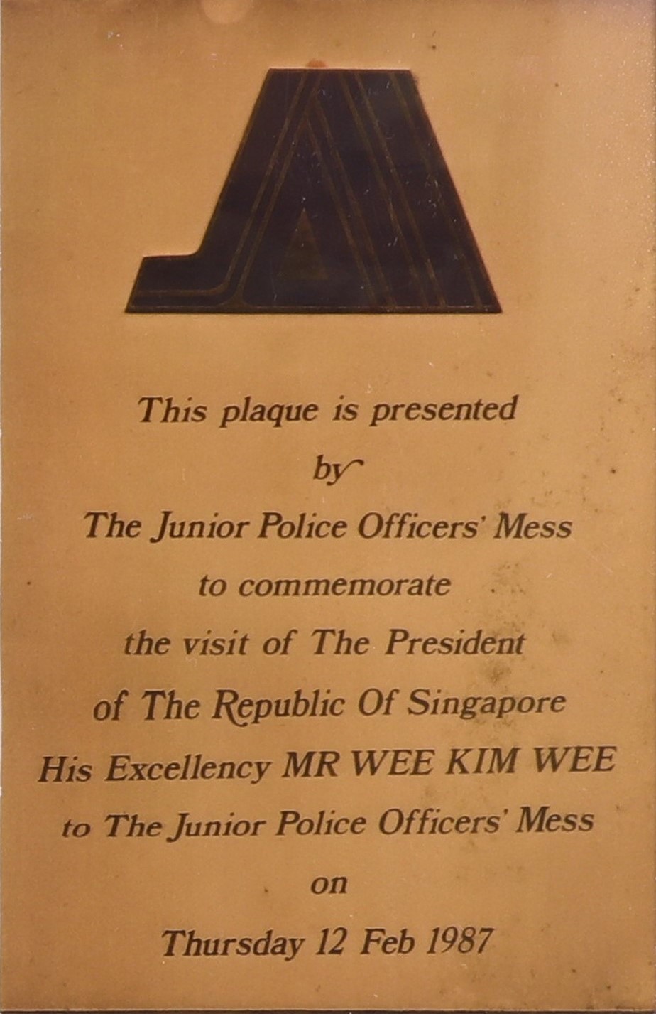 Plaque from The Junior Police Officers' Mess