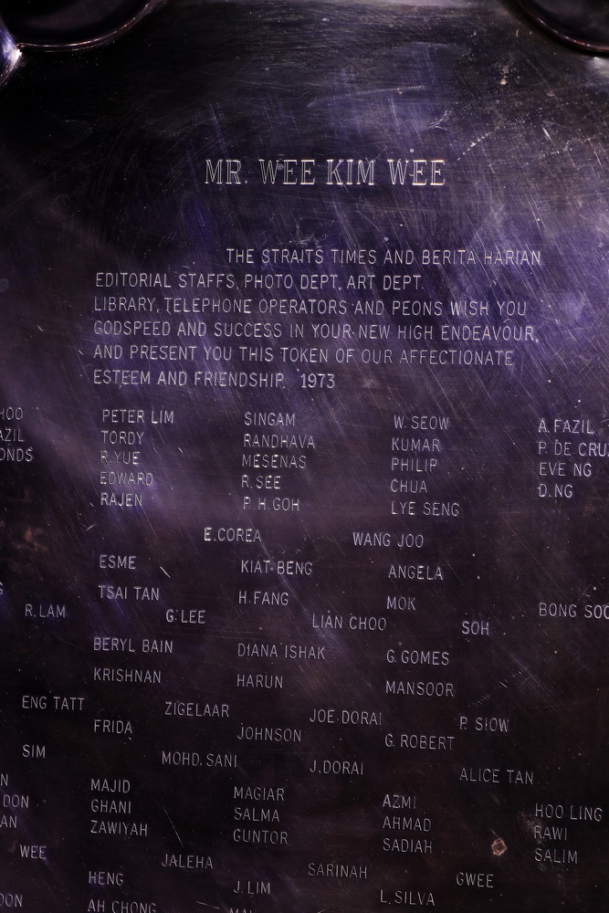 Close up of Silver plate with names of staff 