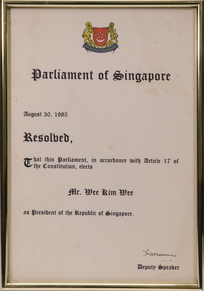 Appointment of Dr Wee as President