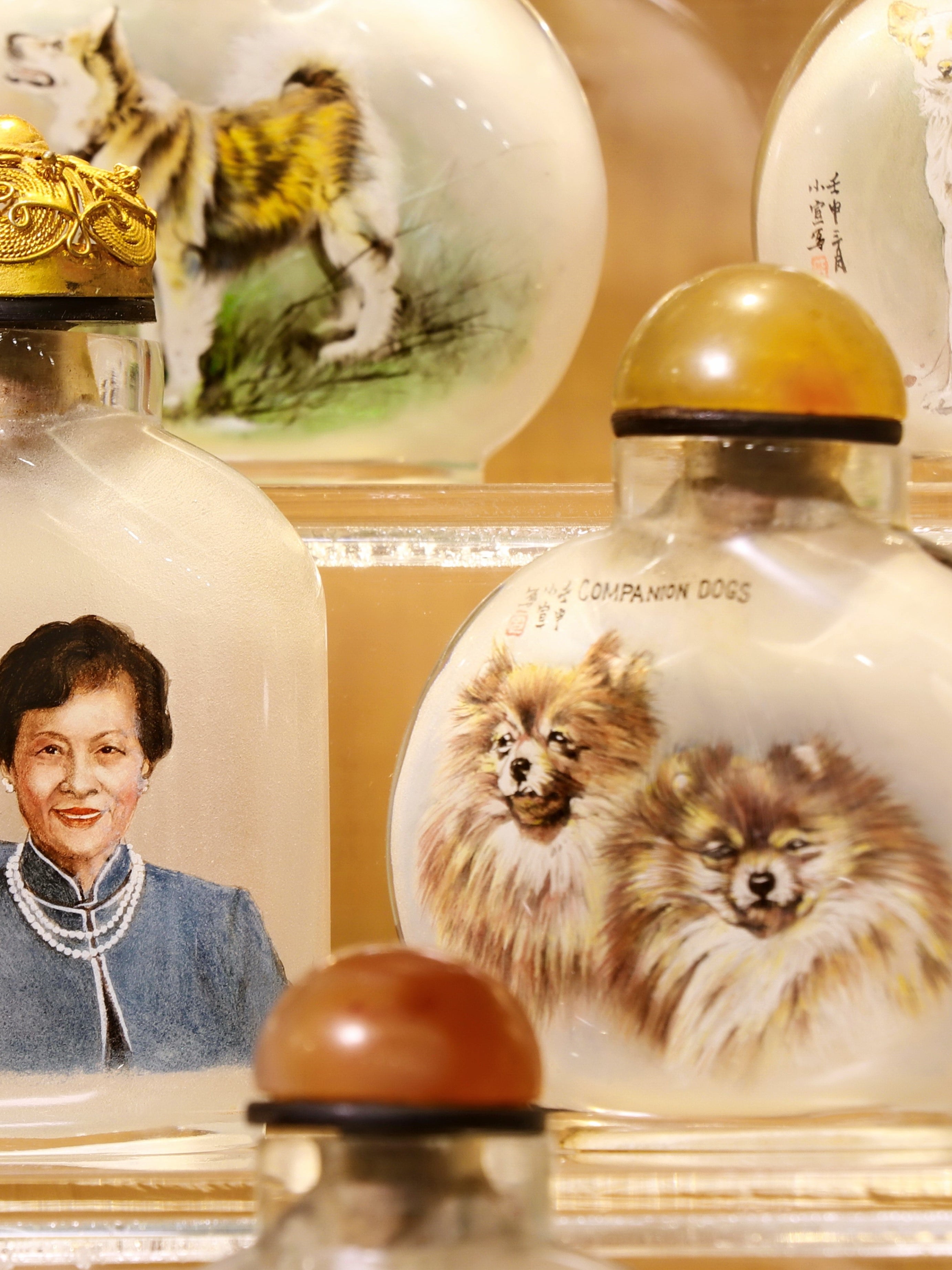 Snuff bottle painting of Dr Wee and Mrs Wee's dogs