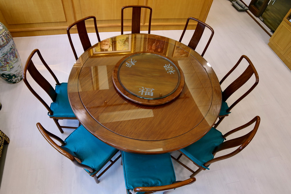 Rosewood dining-table with wooden chair