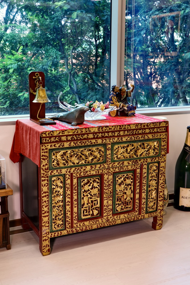 Ornate gold-leaf waist-high Peranakan bedroom dresser